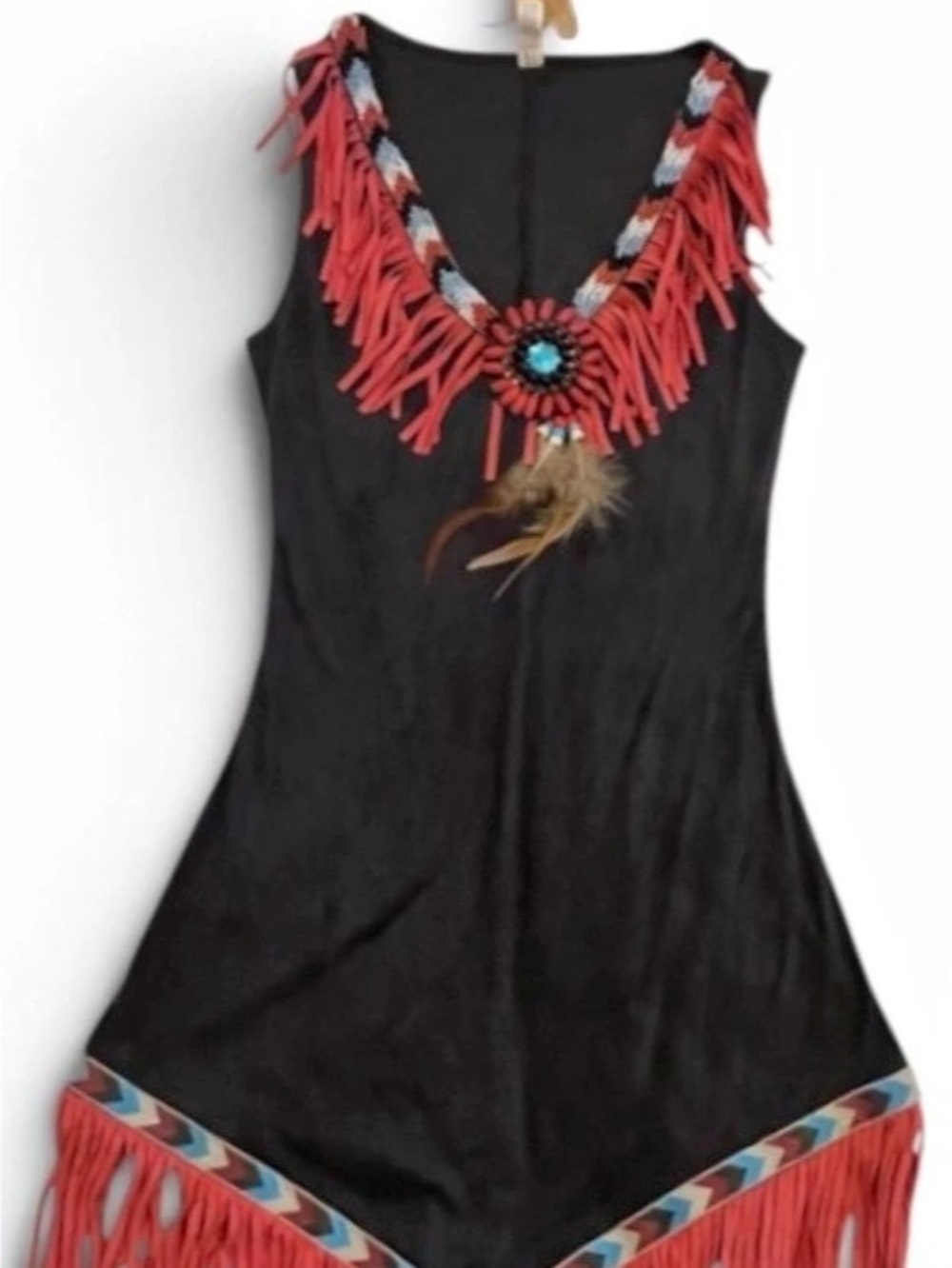 Women’s Native American Indian Halloween Costume Brown Fringe Dress Set